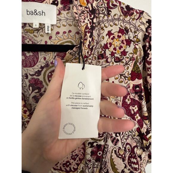 ba&sh Dress Womens Small Zael Paisley Short Sleeve Midi Ecru V-Neck NWT - Picture 11 of 12